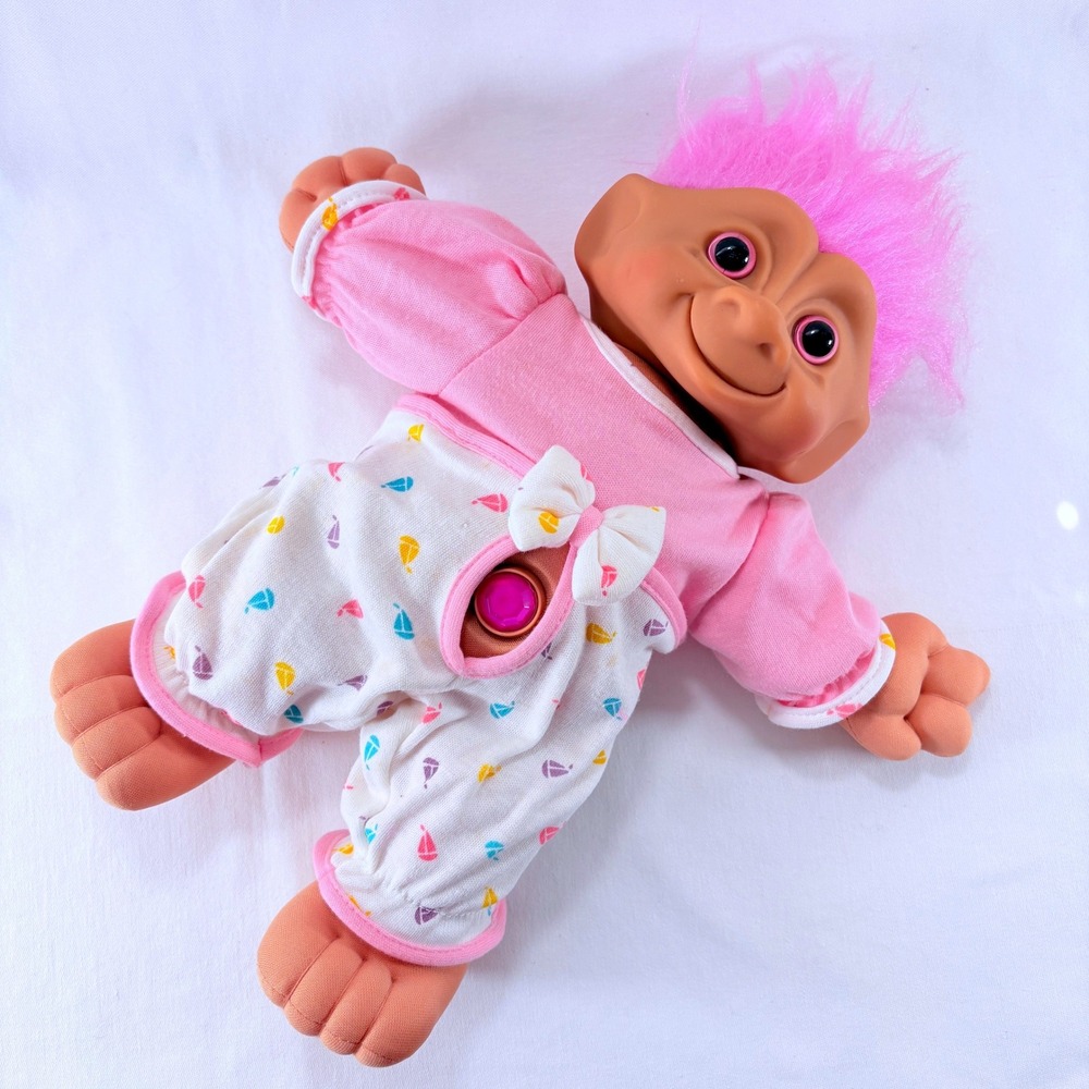 Vtg Ace Novelty Soft Body Troll Doll 14" Pink Hair Sailboat Outfit Wishstone
